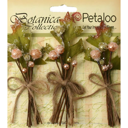 Petaloo - Botanica Collection - Floral Embellishments - Sugared Berry Clusters - Peach