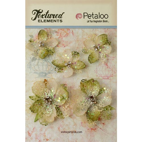 Petaloo - Textured Elements Collection - Floral Embellishments - Jeweled Flowers - Ivory