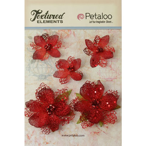 Petaloo - Textured Elements Collection - Floral Embellishments - Jeweled Flowers - Red