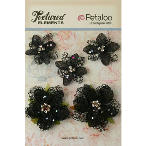 Petaloo - Textured Elements Collection - Floral Embellishments - Jeweled Flowers - Black