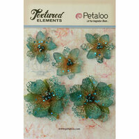 Petaloo - Textured Elements Collection - Floral Embellishments - Jeweled Flowers - Teal