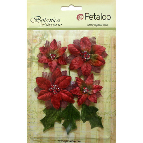 Petaloo - Botanica Collection - Floral Embellishments - Vintage Velvet Poinsettias - Red