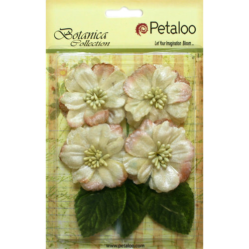Petaloo - Botanica Collection - Floral Embellishments - Vintage Velvet Peonies - Ivory