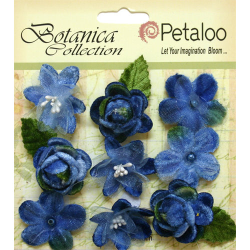 Petaloo - Botanica Collection - Floral Embellishments - Vintage Velvet Minis - Blue