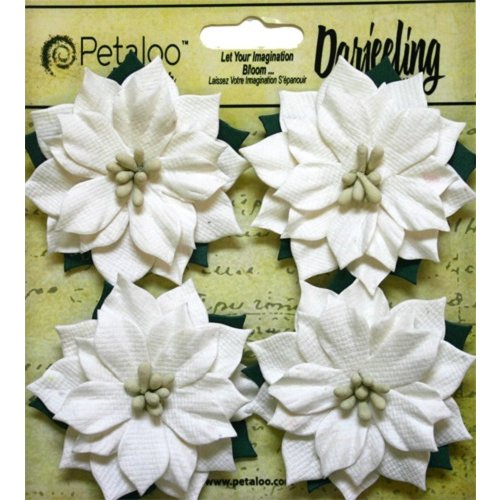 Petaloo - Botanica Collection - Floral Embellishments - Paper Poinsettias - Medium - White