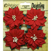 Petaloo - Botanica Collection - Floral Embellishments - Paper Poinsettias - Medium - Red