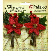 Petaloo - Botanica Collection - Floral Embellishments - Pine Picks with Poinsettias and Berries - Red