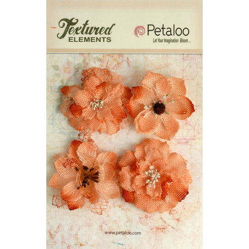 Petaloo - Textured Elements Collection - Floral Embellishments - Burlap Blossoms - Apricot