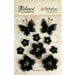 Petaloo - Textured Elements Collection - Floral Embellishments - Burlap Blossoms and Butterflies - Black