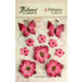 Petaloo - Textured Elements Collection - Floral Embellishments - Burlap Blossoms and Butterflies - Fuchsia