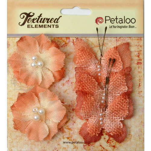 Petaloo - Burlap and Canvas Collection - Floral Embellishments - Burlap Butterflies and Blossoms - Apricot