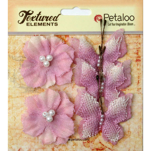 Petaloo - Burlap and Canvas Collection - Floral Embellishments - Burlap Butterflies and Blossoms - Lavender