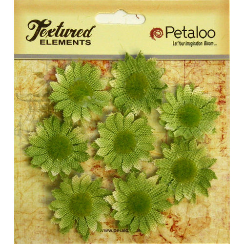 Petaloo - Burlap and Canvas Collection - Floral Embellishments - Mini Daisies - Burlap - Green