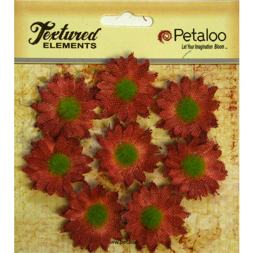 Petaloo - Burlap and Canvas Collection - Floral Embellishments - Mini Daisies - Burlap - Antique Red