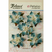 Petaloo - Textured Elements Collection - Christmas - Floral Embellishments - Burlap Poinsettias - Blue