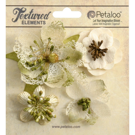 Petaloo - Textured Collection - Floral Embellishments - Mixed Blossoms - Ivory