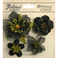 Petaloo - Textured Collection - Floral Embellishments - Mixed Blossoms - Black