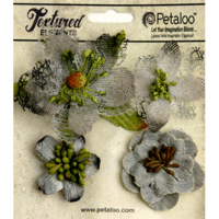 Petaloo - Textured Elements Collection - Floral Embellishments - Mixed Textured Blossoms - Grey