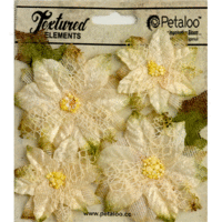 Petaloo - Textured Elements Collection - Floral Embellishments - Poinsettias - Ivory