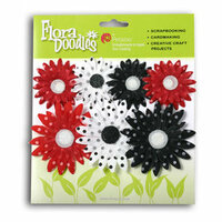 Petaloo - Its Magic Mickey Collection - Flora Doodles - Flowers - Polka Dot Daisy Layers - 7 Flowers - Black, Red and White