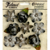 Petaloo - Textured Elements Collection - Floral Embellishments - Assorted Blossoms - Grey