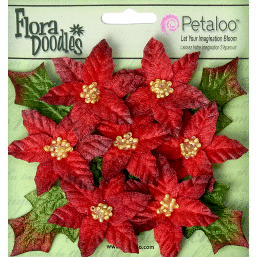 Petaloo - Flora Doodles Collection - Christmas - Velvet Holiday Floral - Mini Poinsettias - Red