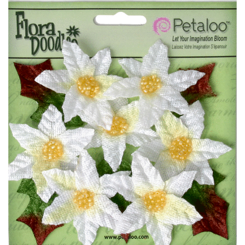 Petaloo - Flora Doodles Collection - Christmas - Velvet Holiday Floral - Mini Poinsettias - White