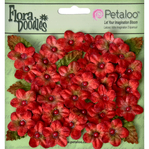 Petaloo - Flora Doodles Collection - Christmas - Velvet Holiday Floral - Forget Me Nots - Red