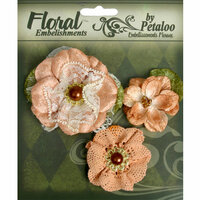 Petaloo - Chantilly Collection - Velvet and Lace Flowers - Peach