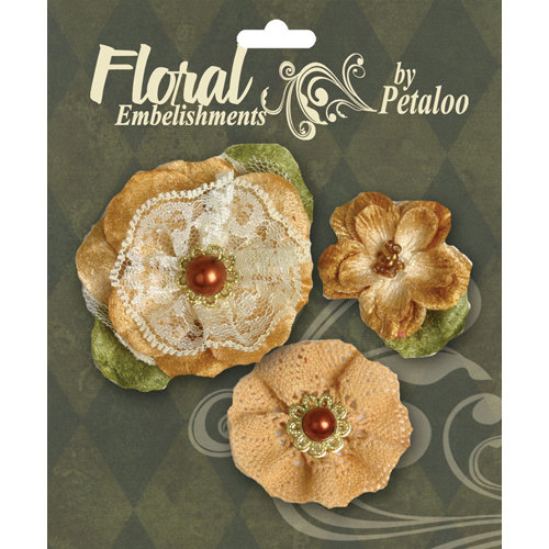 Petaloo - Chantilly Collection - Velvet and Lace Flowers - Gold