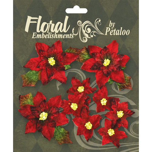 Petaloo - Chantilly Collection - Christmas - Velvet Poinsettias - Red