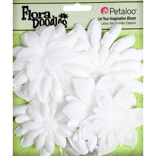 Petaloo - Flora Doodles Collection - Layering Fabric and Glitter Flowers - Daisies - Large - White