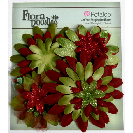 Petaloo - Flora Doodles Collection - Layering Fabric Flowers - Daisies - Burgundy and Dark Green