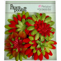 Petaloo - Flora Doodles Collection - Layering Fabric Flowers - Daisies - Red and Green