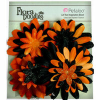 Petaloo - Flora Doodles Collection - Layering Fabric Flowers - Daisies - Black and Orange