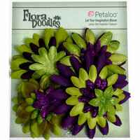 Petaloo - Flora Doodles Collection - Layering Fabric Flowers - Daisies - Purple and Green