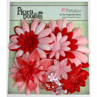 Petaloo - Flora Doodles Collection - Layering Fabric Flowers - Daisies - Red and Light Pink