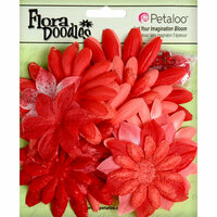 Petaloo - Flora Doodles Collection - Layering Fabric and Glitter Flowers - Daisies - Large - Poppy Red