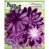 Petaloo - Flora Doodles Collection - Layering Fabric and Glitter Flowers - Daisies - Large - Plum