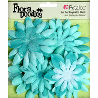Petaloo - Flora Doodles Collection - Layering Fabric and Glitter Flowers - Daisies - Large - Aqua Blue