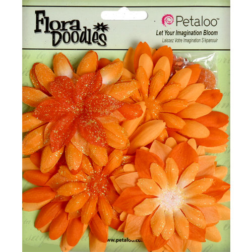 Petaloo - Flora Doodles Collection - Layering Fabric and Glitter Flowers - Daisies - Large - Orangeade