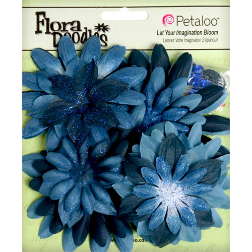 Petaloo - Flora Doodles Collection - Layering Fabric and Glitter Flowers - Daisies - Large - Deep Blue