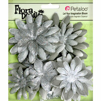 Petaloo - Flora Doodles Collection - Layering Fabric and Glitter Flowers - Daisies - Large - Silver Gray