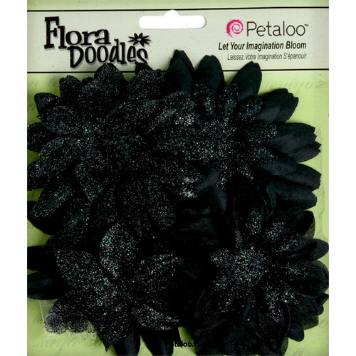 Petaloo - Flora Doodles Collection - Layering Fabric and Glitter Flowers - Daisies - Large - Black