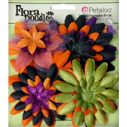 Petaloo - Flora Doodles Collection - Layering Fabric and Glitter Flowers - Daisies - Large - Halloween