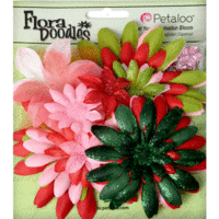 Petaloo - Flora Doodles Collection - Layering Fabric and Glitter Flowers - Daisies - Large - Jolly Christmas