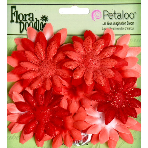 Petaloo - Flora Doodles Collection - Layering Fabric and Glitter Flowers - Daisies - Small - Poppy Red