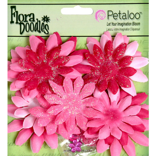 Petaloo - Layering Fabric and Glitter Flowers - Daisies - Small - Fuschia