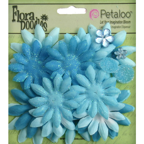 Petaloo - Flora Doodles Collection - Layering Fabric Flowers - Daisies - Small - Soft Blue