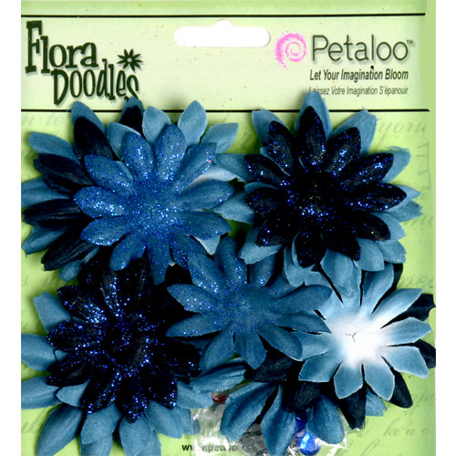 Petaloo - Flora Doodles Collection - Layering Fabric and Glitter Flowers - Daisies - Small - Deep Blue